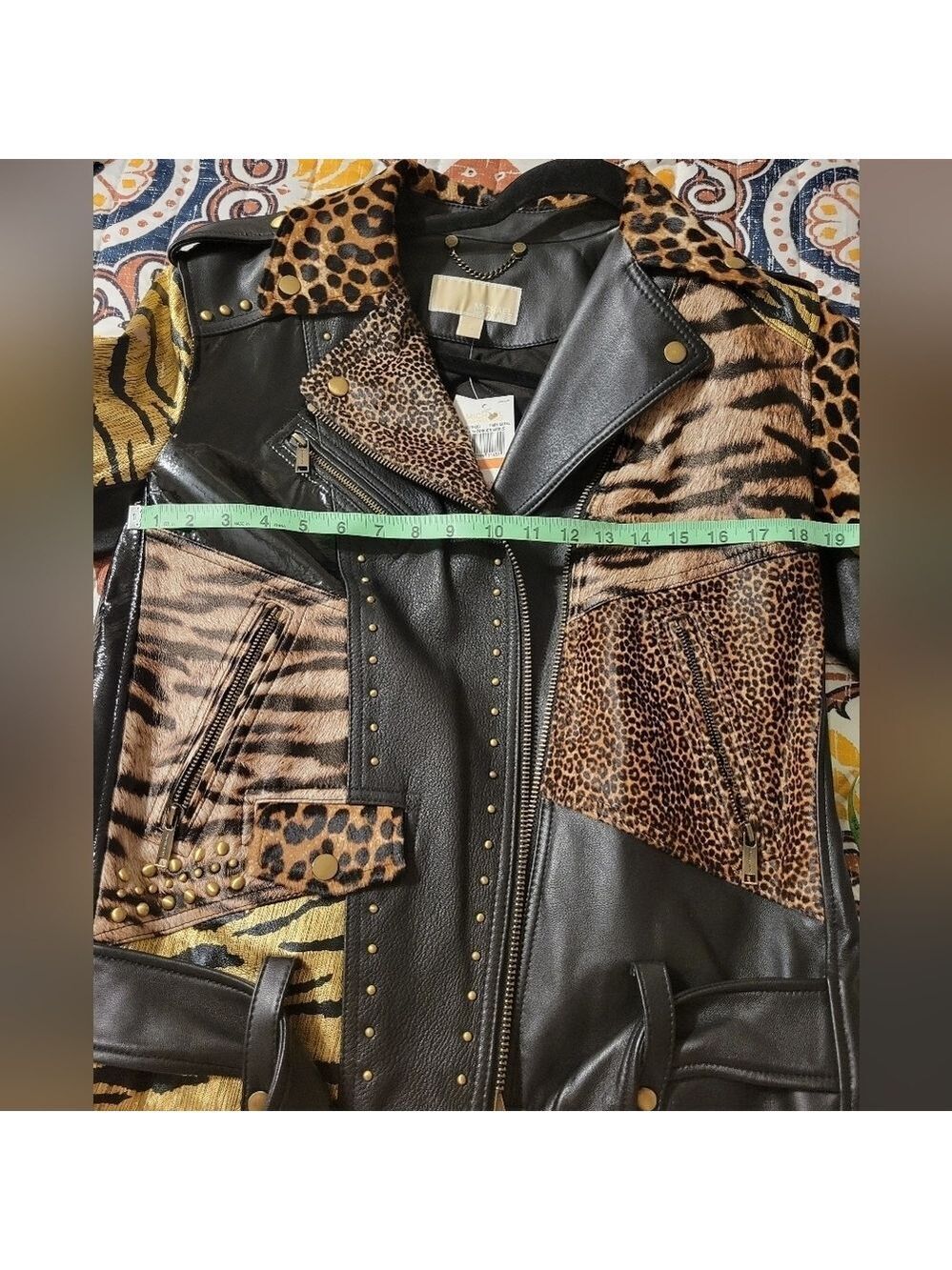 Michael Kors Leather Belt Jacket Chettah Animal Print Fur Studded Biker Jacket - Picture 11 of 16